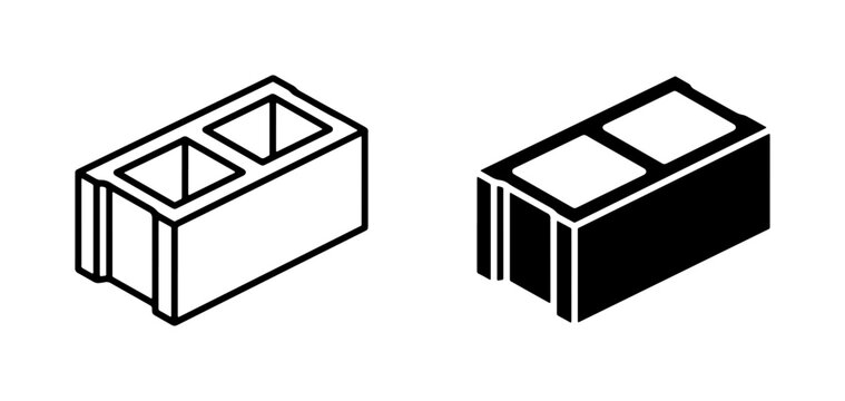 Cinder Block Icons, Concrete Masonry Unit Vector Graphics, Building Material Symbols for Construction and Architecture