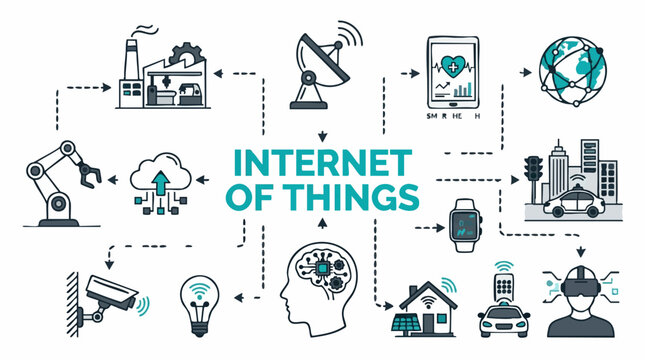 Internet of Things (IoT) concept showing interconnected smart devices and systems