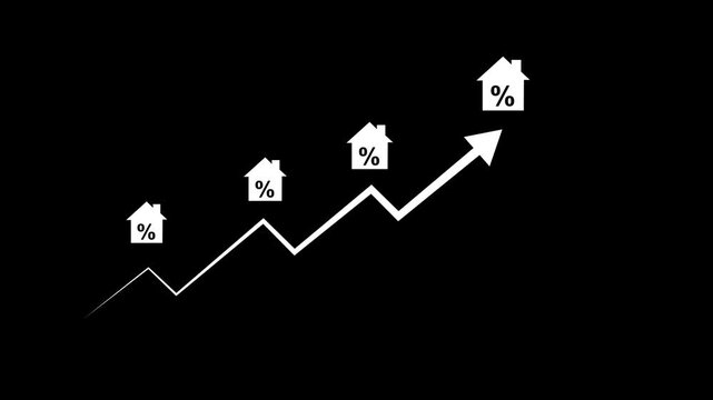 A group of professionals engages in a detailed discussion about real estate market trends, analyzing data on laptops while using charts to visualize growth -4k black background icon animation