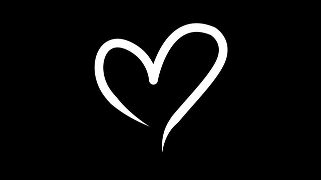 Calligraphic love heart sign. Vector Romantic illustration symbol join, passion and wedding. Calligraphy Design flat element of valentine day. 4k black background icon animation