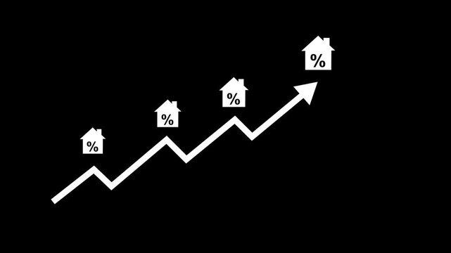 A group of professionals engages in a detailed discussion about real estate market trends, analyzing data on laptops while using charts to visualize growth -4k black background icon animation
