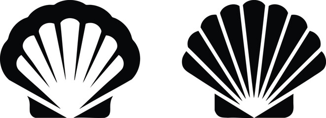 Modern Coastal Nature and Beachcombing Vector Graphics, Minimalist Scallop Seashell Silhouette Set. © naeem