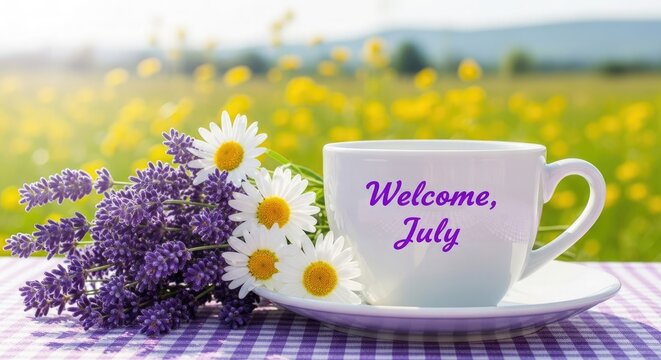 Independence day celebration july flowers and coffee cup still life