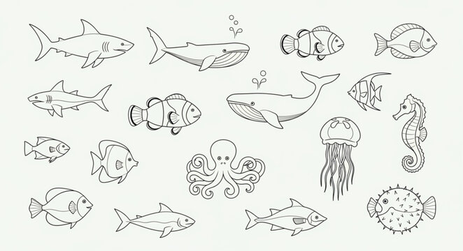 Variety of fish species illustration.