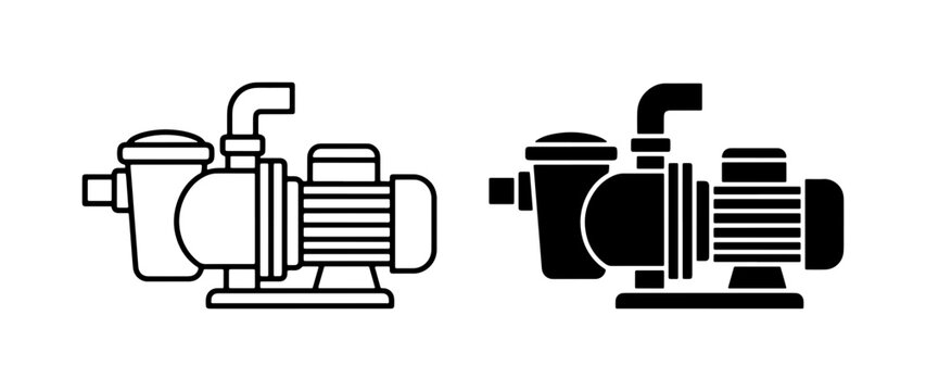 Water Pump Icons, Pool Pump Vector Set, Industrial Equipment Illustration, Fluid Transfer Machine Graphics