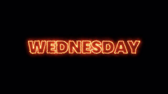 glowing red wednesday neon text animation on black background vibrant futuristic weekday typography motion graphics 4k video