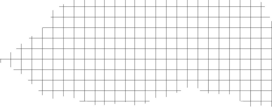 Modern minimalist abstract geometric grid pattern with a low-resolution aesthetic, forming an irregular organic shape suitable for digital art and graphic design projects