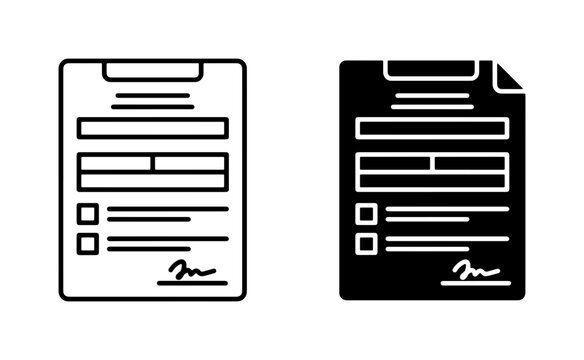 Document Icon Set, Contract and Form Vector Graphics, Legal Agreement and Application Symbols, Business Paperwork and Signature Icons