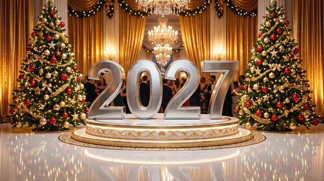 Premium 3D New Year 2027 Illustration with Black Gold Luxury Celebration Theme