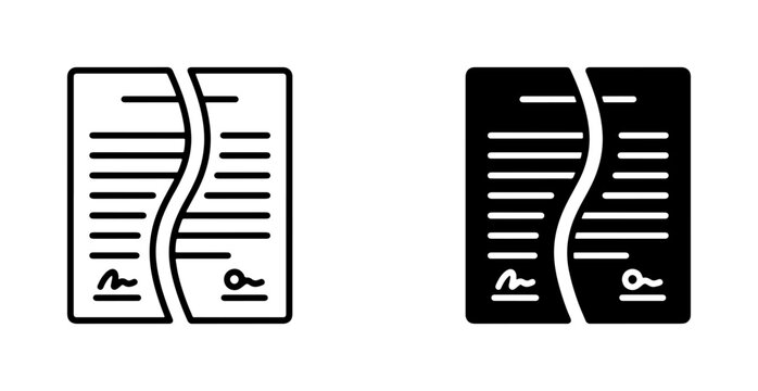 Broken Contract Icon, Torn Agreement Symbol, Legal Document Split Vector Art, Business Deal Failure Concept, Law Dispute Illustration