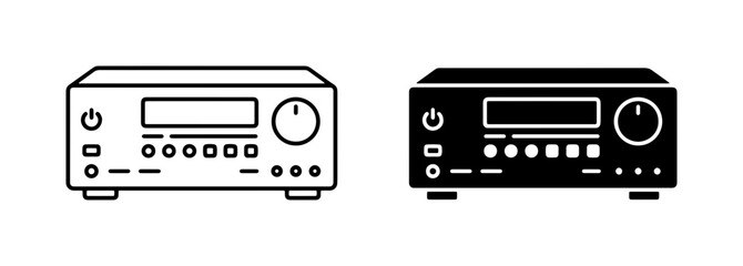Fototapeta premium Audio Receiver Icon Set, Stereo Amplifier Vector Graphics, Home Theater Equipment Line Art and Silhouette