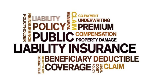 Public Liability insurance animated word cloud-text design animation tag kinetic typography seamless loop.