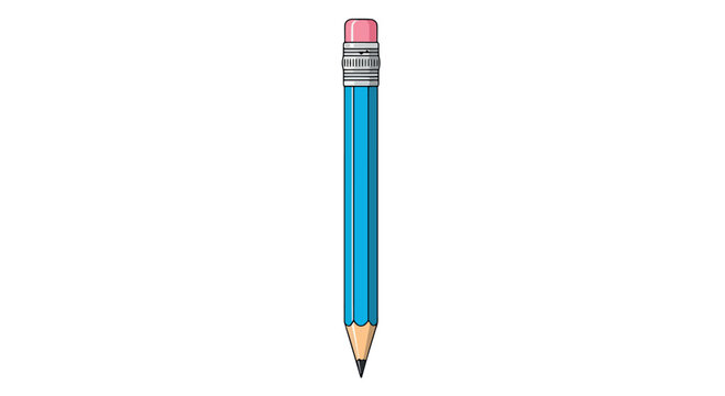 Single bright blue wooden pencil with a sharp graphite tip isolated on white. Vector illustration for school supplies, creative writing, office stationery, and art equipment.