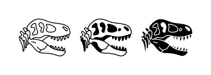 Dinosaur Skull Icons, Prehistoric Animal Skeletons, Ancient Reptile Fossils, Vector Graphics Set © Saim