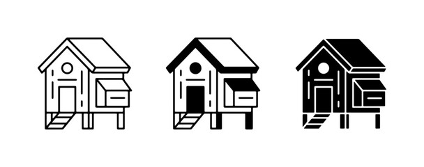 Chicken Coop Icons, Poultry House Vector Graphics, Farm Building Symbols, Livestock Shelter Illustrations, Simple Outline and Silhouette Styles © Saim