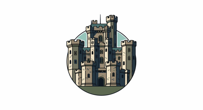 Stylized illustration of a stone castle with battlements and towers