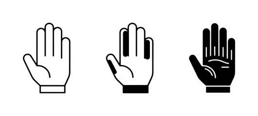 Obraz premium Three Hand Icons, Stop Gesture, Open Palm, Vector Graphics Set, Communication Symbols