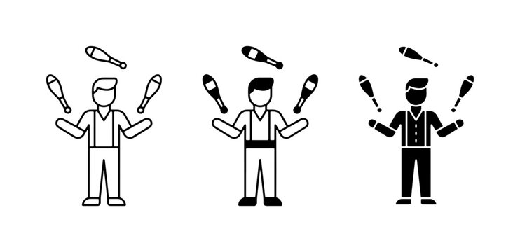 Juggler Icons Set, Circus Performer Vector Graphics, Skillful Entertainer Silhouette, Performance Art Symbols, Entertainment Concept