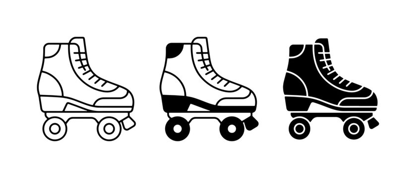 Retro Roller Skate Icons, Vintage Quad Skates Set, Classic Outdoor Sport Equipment Vector Graphics