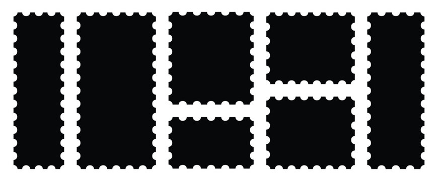 Empty postage stamp borders set. Set of blank rectangle and square Postage stamp frames. Postage stamp vector icons.