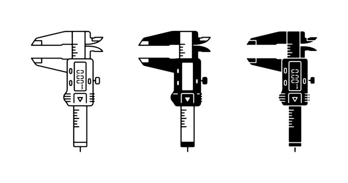 Digital Caliper Icons Set, Precision Measuring Tool Vector Graphics, Engineering and Science Measurement Tools