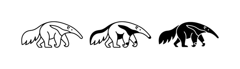 Fototapeta premium Anteater Icons Set: Line Art, Outline, and Silhouette Vector Graphics for Wildlife and Nature Designs