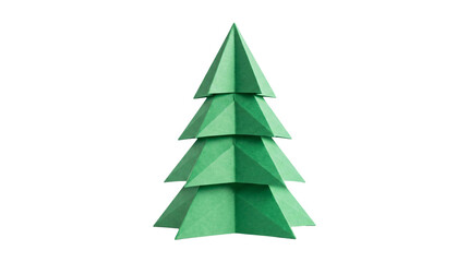 Fototapeta premium Origami green paper Christmas tree on white background