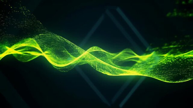 Abstract green particle wave flowing in digital space animation