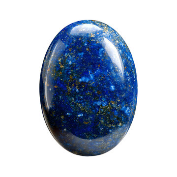 Polished oval lapis lazuli gemstone with golden pyrite flecks isolated on transparent background