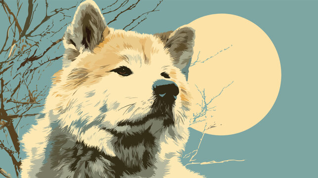 Fluffy Brown and White Husky Dog Standing Vector Illustration