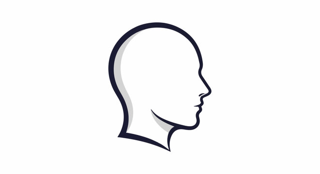 Stylized outline of a human head profile in dark blue with gray shading