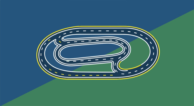 Stylized oval race track with inner loop, on a diagonal blue and green background
