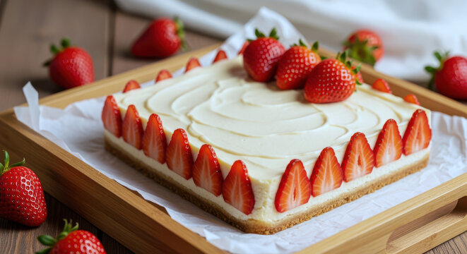Delicious strawberry cake with white frosting
