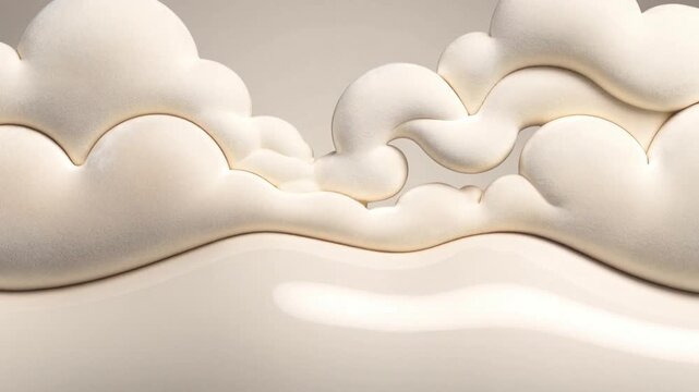 Abstract white cream flowing in smooth organic cloud shapes for minimalist background