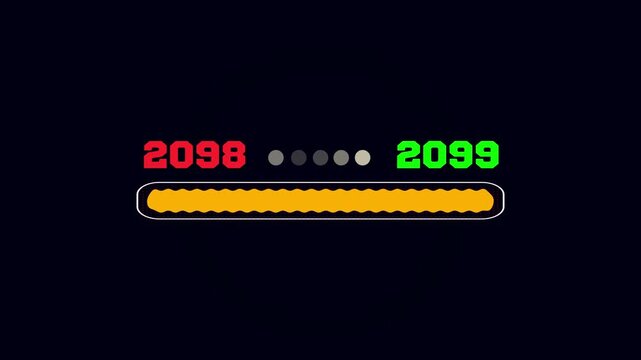 A sophisticated time lapse visualization presenting a sleek yellow progress bar updating from year 2098 to 2099