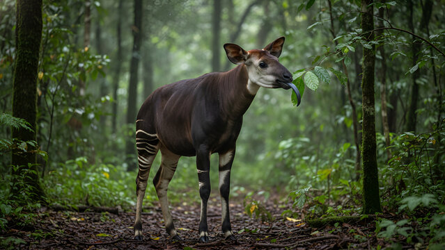 Deer standing in forest surrounded by trees.