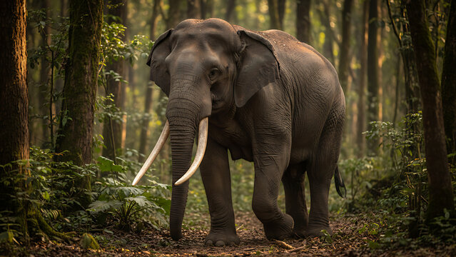 Elephant standing in forest habitat.