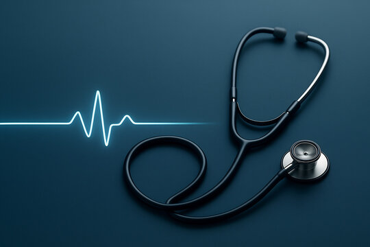 Digital Heartbeat Stethoscope on Blue Background Representing Modern Medical Technology and Care