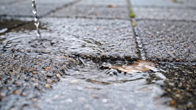 Water flowing onto a textured surface creating ripples.