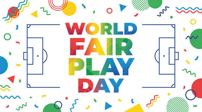 colorful typography of world fair play day on football field background