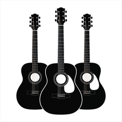Obraz premium Three Black Acoustic Guitars Arranged Side by Side