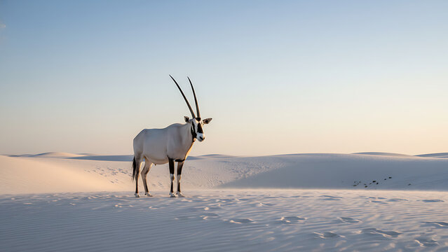 Saiga Antelope in Snowy Landscape Morning.