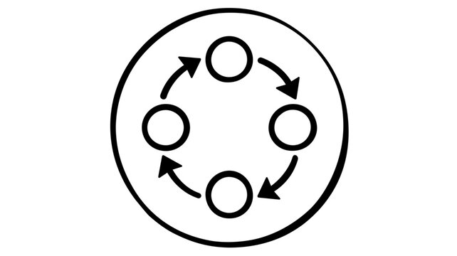 Minimalist vector icon illustration of a CI/CD pipeline or continuous process cycle featuring four circles connected by curved arrows in a circular flow for DevOps and software development.