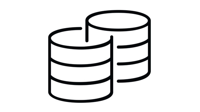 Vector icon illustration of two interlocking database symbols representing CRM integration, data synchronization, cloud storage, and DevOps infrastructure in a clean minimalist line art style.