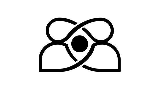 Peer-to-peer P2P transfer vector icon illustration with two interconnected person silhouettes exchanging a central coin or token in a clean minimalist line art style for fintech applications.