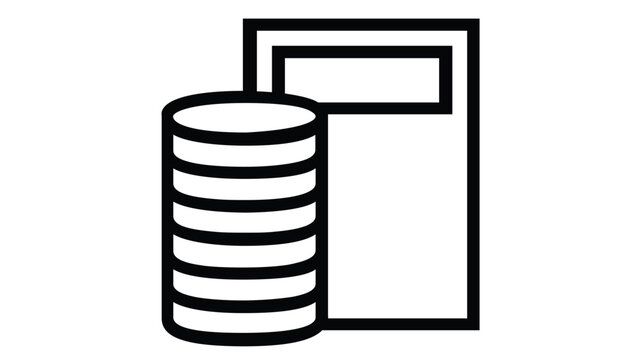Minimalist vector icon illustration of a stack of coins next to a calculator, representing payroll, accounting, financial planning, budget management, and business savings in clean line art.