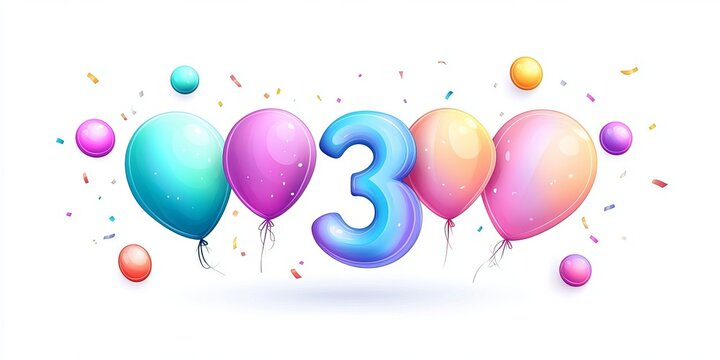 Colorful Birthday Balloon Number 3, Festive Celebration Design for Third Birthday Party Decoration