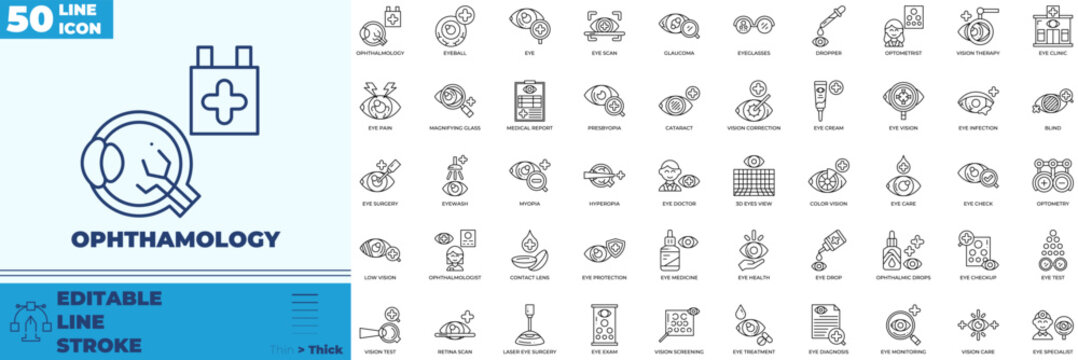 Opthamology Line Editable Icons set