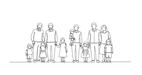 Fototapeta premium Minimal One Line Diverse Family Group Continuous Line Drawing Vector Illustration