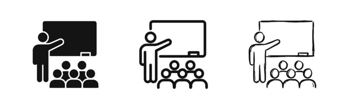Teacher at Blackboard with Students Education Icon Set